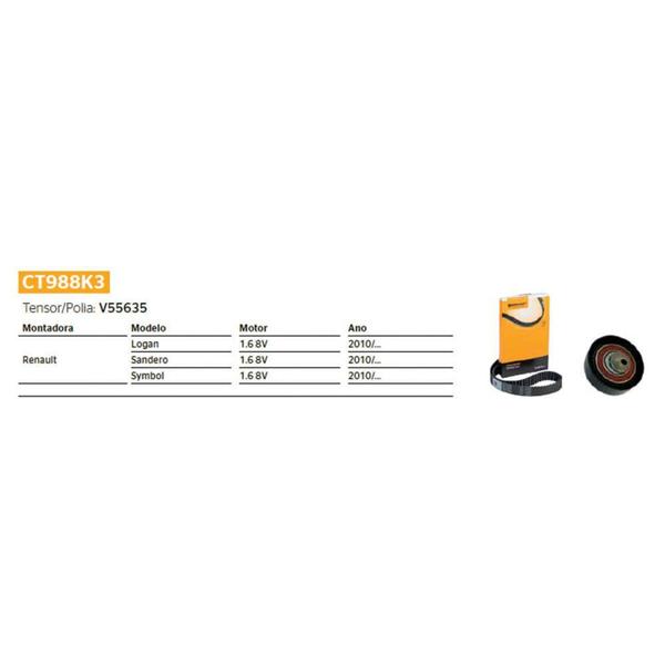 Imagem de Kit Correia Dentada Sandero 1.6 8V 2010/2021 - 63615 - CT988K3 - Renault