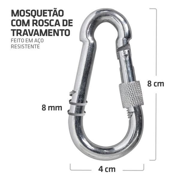 Imagem de Kit Corrente Para Saco de Pancada  50 cm  Aço  Mosquetão com Rosca de Travamento - Boxe