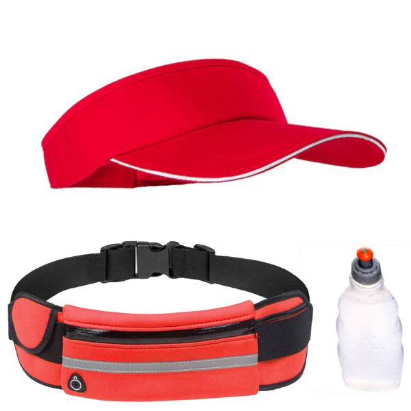 Imagem de Kit Corrida Viseira Boné Cinto Hidratação Triathlon Vermelho