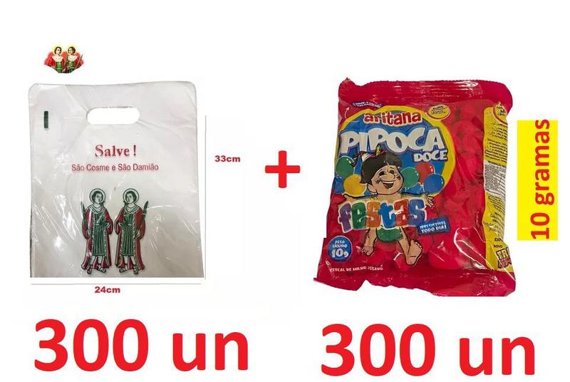 Imagem de Kit Cosme Damião c/ 300 un Pipoca Doce +300un Sacolas 33X24