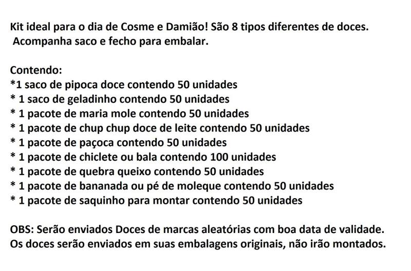 Imagem de Kit Cosme e Damião 450 Doces variados + sacos p/ 50 pessoas