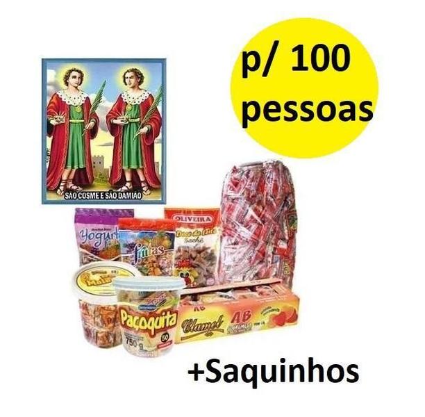 Imagem de Kit Cosme E Damião Com 900 Doces + Saquinhos 100 Pessoas