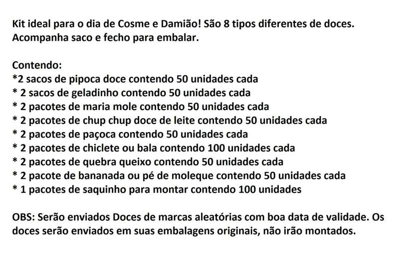 Imagem de Kit Cosme E Damião Com 900 Doces + saquinhos p/ 100 pessoas