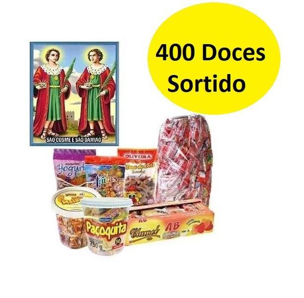 Imagem de Kit Cosme E Damião Com mais de 400 Doces + saquinhos