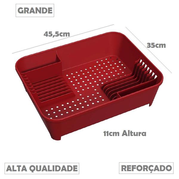 Imagem de Kit Coza Escorredor de Louças 45x35x11cm 14 Pratos + Lixeira 2,5L + Dispenser Detergente 500ml Vermelho Brinox