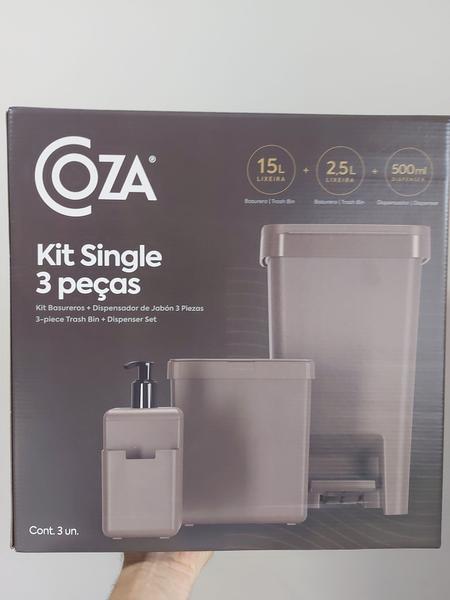 Imagem de Kit Coza Single 3 Peças: 1 Lixeira Pedal 15L / 1 Lixeira Pia 2,5L / 1 Dispenser Detergente 500ml