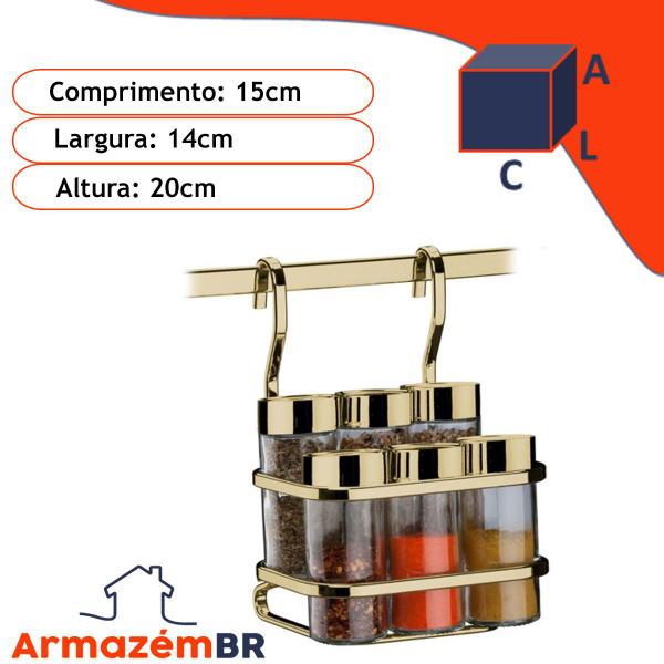 Imagem de Kit Cozinha 2 Peças Barra 45cm Ganchos Suporte Porta Temperos Dourado - Future