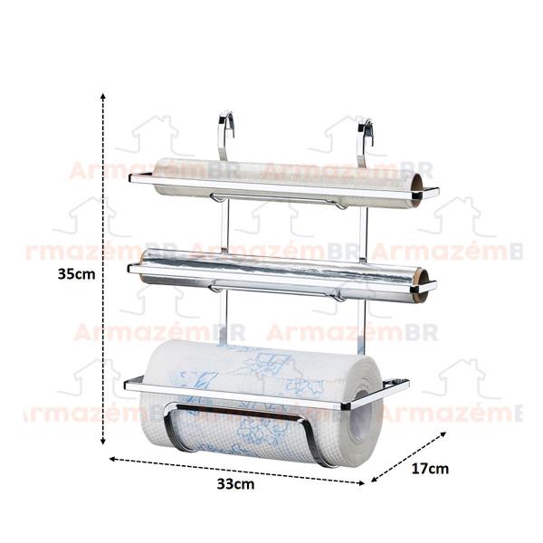 Imagem de Kit Cozinha 3 Peças Barra 45cm Suporte Papel Toalha Porta Temperos de Parede Cromado - Future