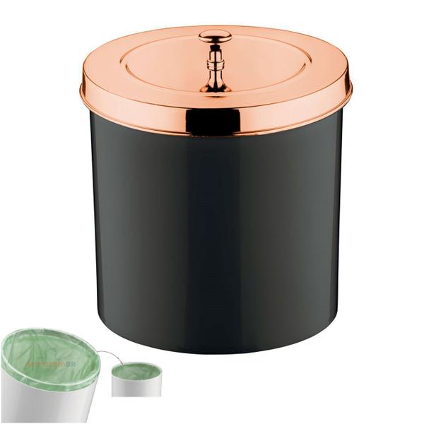 Imagem de Kit Cozinha 3 Peças Escorredor Louça Talheres Lixeira 5L Dispenser Detergente Preto Rose Gold - Future