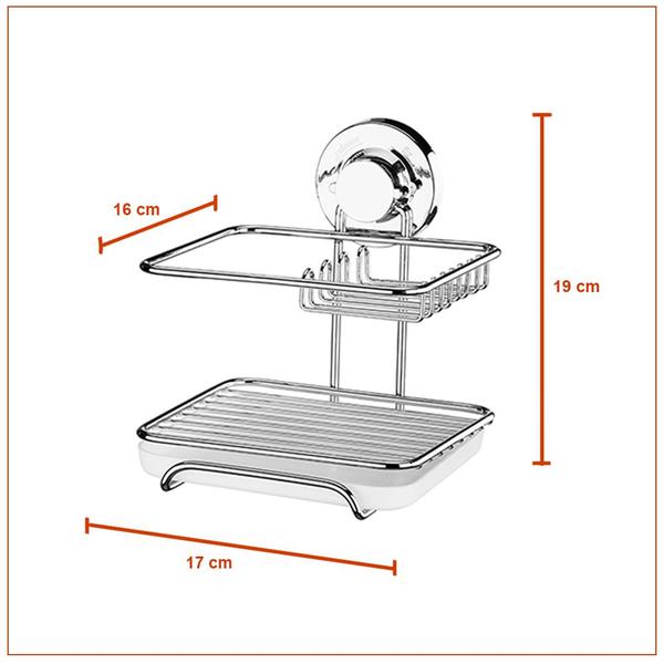 Imagem de Kit Cozinha 3 Peças Suporte Papel PVC Alumínio Cesto Multiuso Detergente Cromado Fixação Ventosa Prático Sem Furos