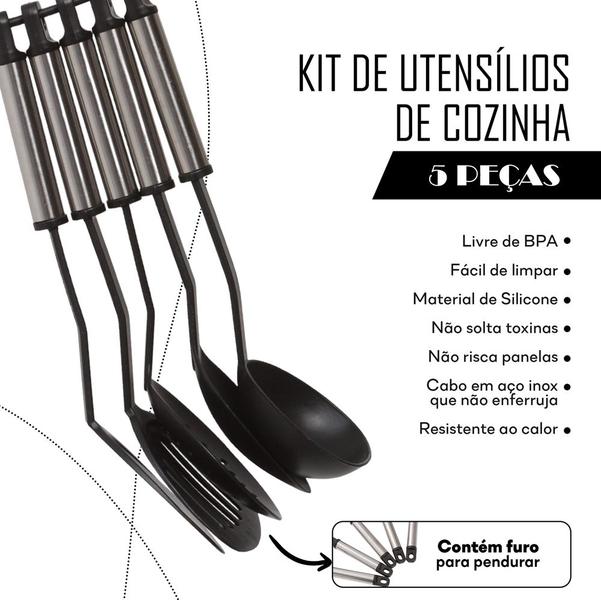 Imagem de Kit Cozinha 5 Peças Antiaderente Resistente Cabo em Inox