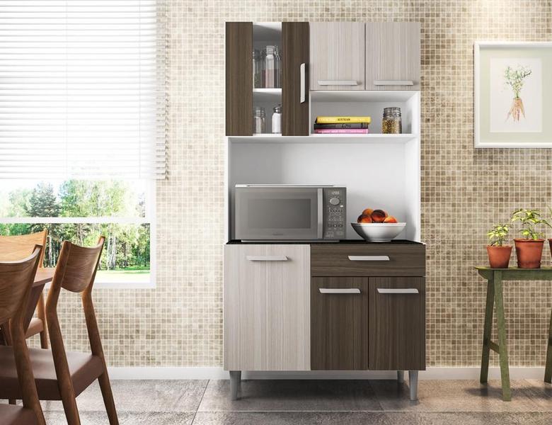 Imagem de Kit Cozinha 6 Portas 1 Gaveta Maite Branco/Rovere/Amêndoa - FdECOR