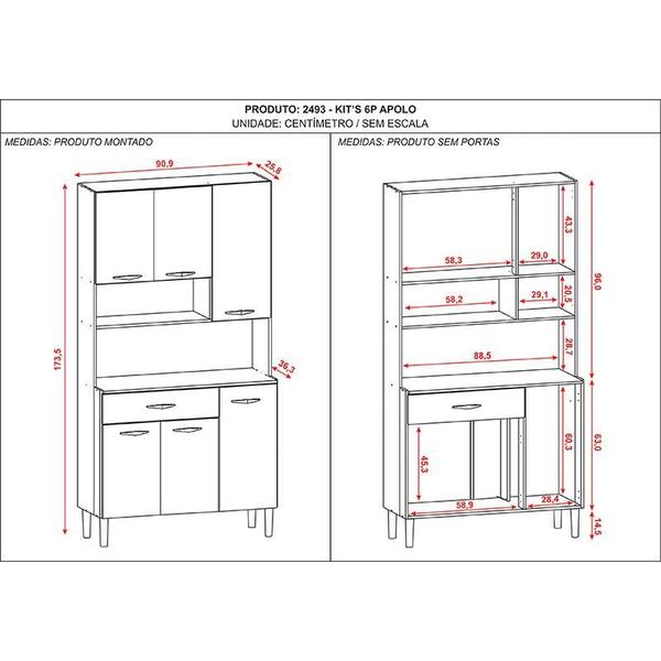 Imagem de Kit Cozinha 6 Portas Ambiente Apolo Freijó Gris - Kits Paraná