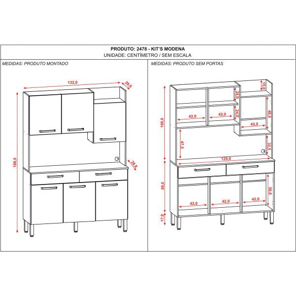 Imagem de Kit Cozinha 6 Portas e 2 Gavetas Nogueira Off White Modena Kits Paraná