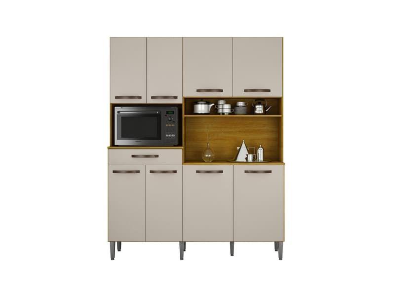 Kit Cozinha 7 Portas 1 Gaveta - Pratic-Cinamomo/Off White - CHF Móveis Imagem de Kit Cozinha 7 Portas 1 Gaveta - Pratic-Cinamomo/Off White - CHF Móveis