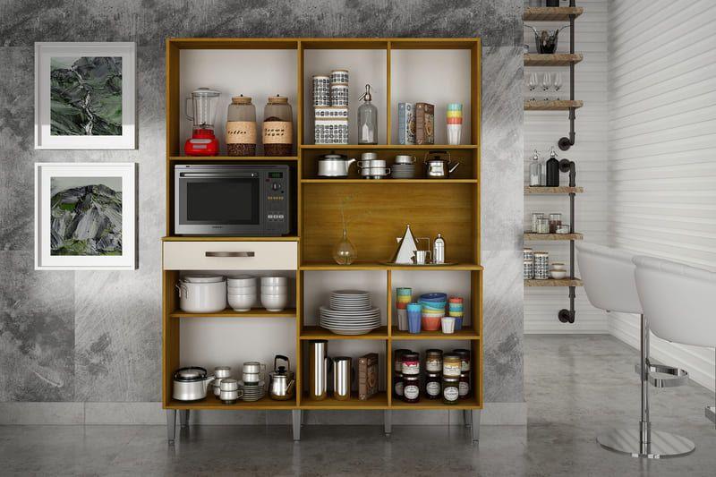 Kit Cozinha 7 Portas 1 Gaveta - Pratic-Cinamomo/Off White - CHF Móveis Imagem de Kit Cozinha 7 Portas 1 Gaveta - Pratic-Cinamomo/Off White - CHF Móveis