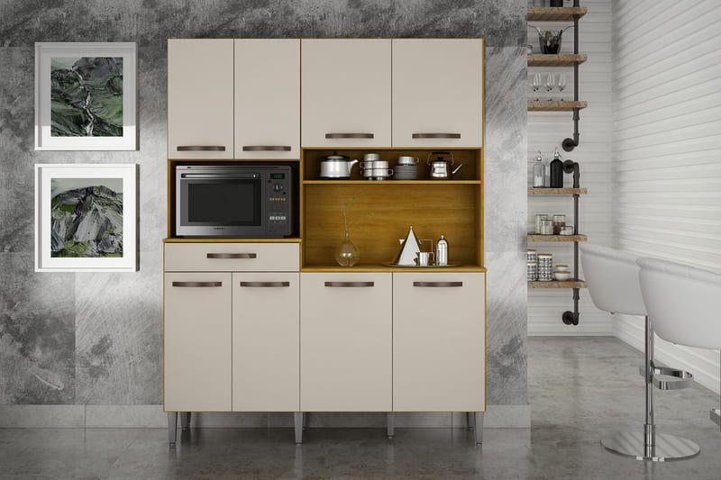 Kit Cozinha 7 Portas 1 Gaveta - Pratic-Cinamomo/Off White - CHF Móveis Imagem de Kit Cozinha 7 Portas 1 Gaveta - Pratic-Cinamomo/Off White - CHF Móveis
