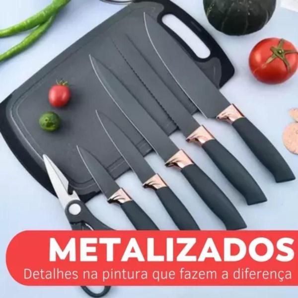 Kit Cozinha 8 Peças Facas Inox Cortes Original - ATENA Imagem de Kit Cozinha 8 Peças Facas Inox Cortes Original