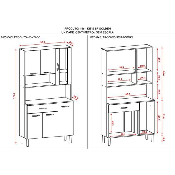 Imagem de Kit Cozinha Ambiente Golden 6 Portas Freijó Gris - Kits Paraná