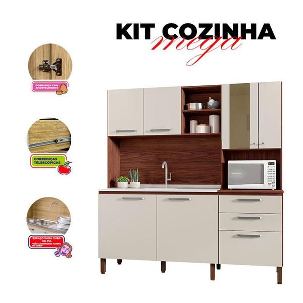 Imagem de Kit Cozinha Ambiente Mega Nogueira Off White - Kits Paraná