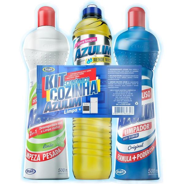 Imagem de Kit Cozinha AZULIM 3x1 500ml (Desengordurane, Multiuso e Lava Louças)