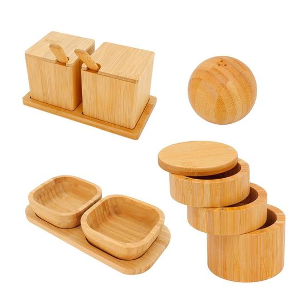 Imagem de Kit Cozinha Bambu 4 Peças Potes E Porta-Temperos Ecokitchen