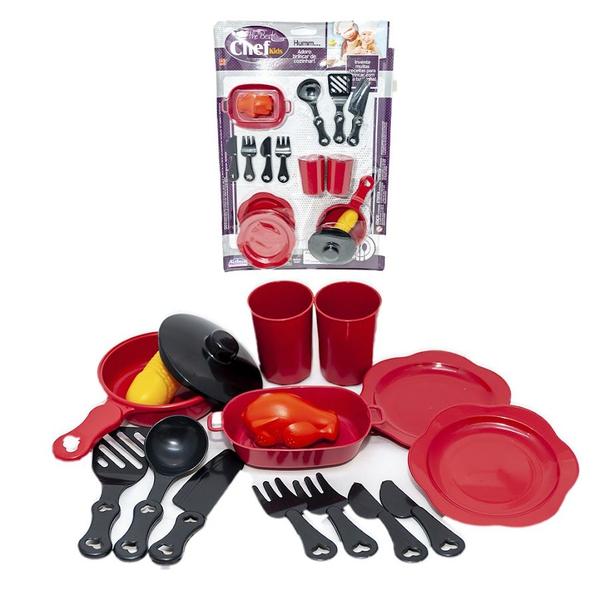 Imagem de Kit Cozinha Brinquedo Cafeteira Chef Vermelho Air Fryer 19pç