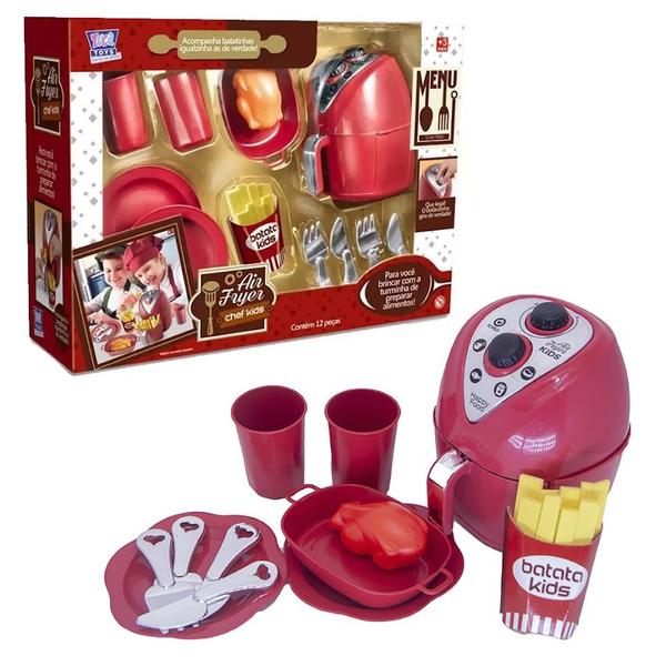 Imagem de Kit Cozinha Brinquedo Cafeteira Vermelho Air Fryer Louça 27p