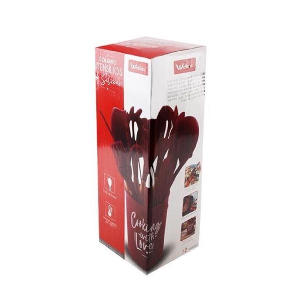 Imagem de Kit Cozinha Colheres Silicone Para Panela Antiaderente 12Pcs vinho e rosa