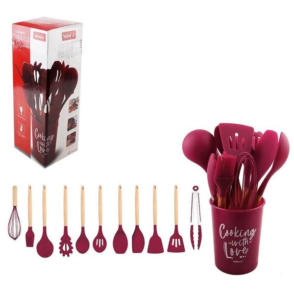 Imagem de Kit Cozinha Colheres Silicone Para Panela Antiaderente 12PCS