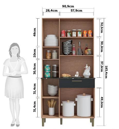 Imagem de Kit Cozinha Compacta 6 Portas 1 Gaveta 100% MDF Tannat Gold