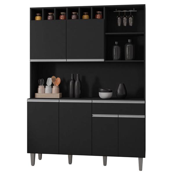 Imagem de Kit Cozinha Compacta Alice 130cm Com 6 Portas e 1 Gaveta Preto Fosco - Desk Design