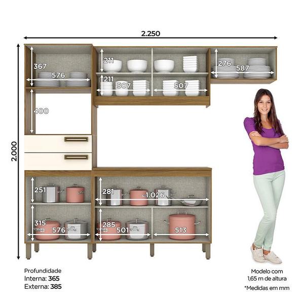 Imagem de Kit Cozinha Compacta B107 7 Portas Nature Off White  Briz