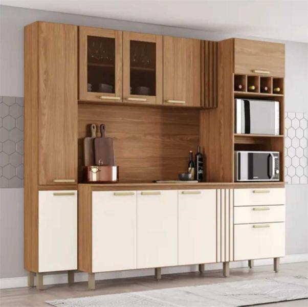 Imagem de Kit Cozinha Compacta Lorena BC01-127 Com Painel de Fundo e Tampo de Balcão - Nature Off White