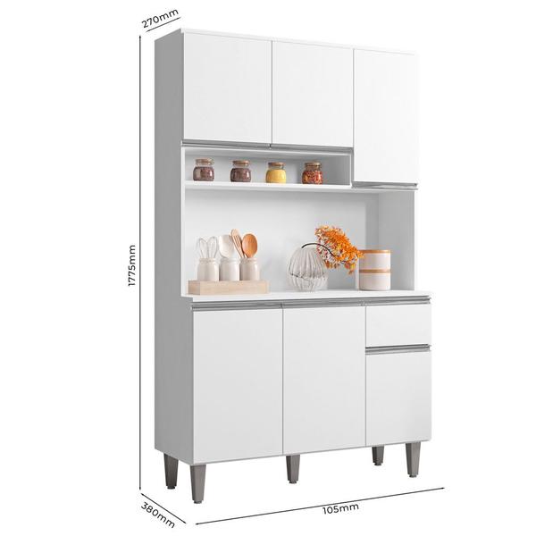 Imagem de Kit Cozinha Compacta Márcia 105cm Com 6 Portas e 1 Gaveta Branco - Desk Design