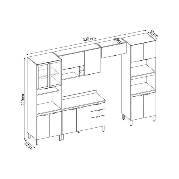 Imagem de Kit Cozinha Completa 5 Peças Firenze Com 2 Portas de Vidro