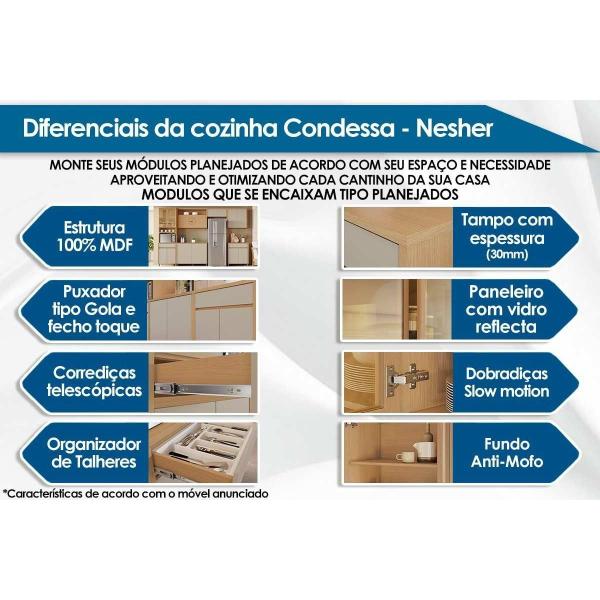 Imagem de Kit Cozinha Completa 6 Peças Condessa (2Aéreos+2Balcões+1Paneleiro+1Ilha) C6P91 Carvalho/Cinza - Nesher