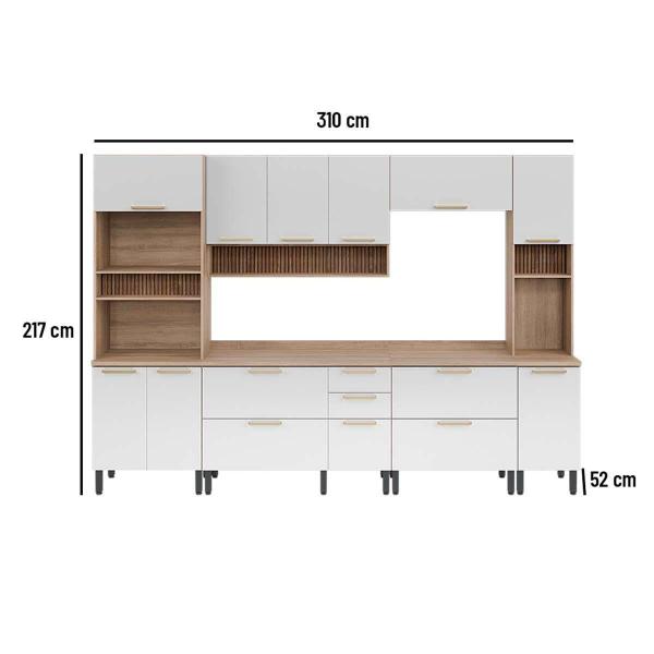 Imagem de Kit Cozinha Completa 6 Peças Thela Avelã (2Aéreos+2Balcões+2Paneleiros) CZC15 Mel/Branco - Telasul