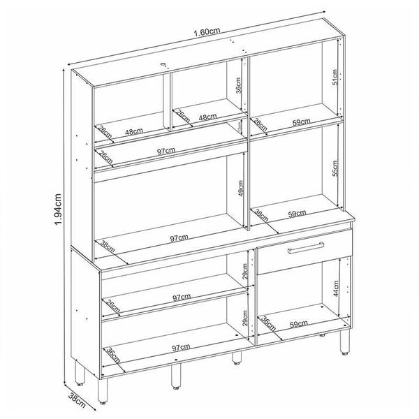 Imagem de Kit Cozinha Completa Álamo Com Modulo Aéreo, Balcão, Torre