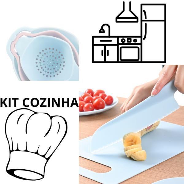 Imagem de Kit Cozinha Conjunto Multifuncional 3 em 1 + Faca Serrilhada Plástico Para Vegetais Frutas Pão Bolo