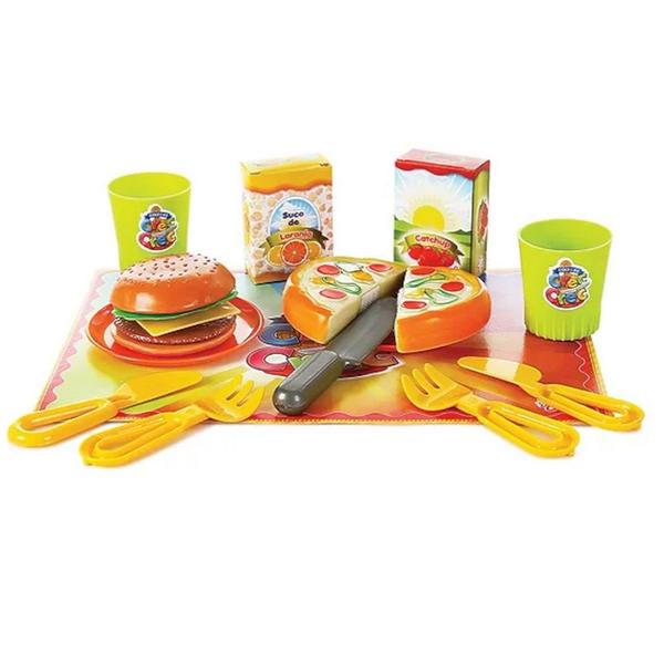 Imagem de Kit Cozinha de Brinquedo Infantil Com Fogão e Vamos Lanchar