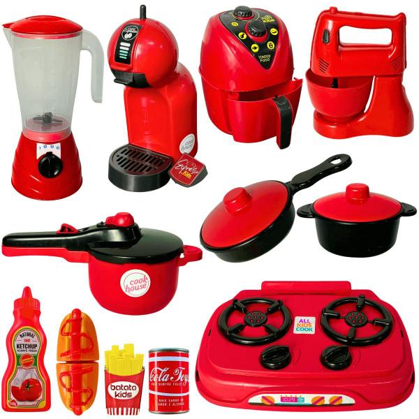 Imagem de Kit Cozinha de Brinquedo Infantil Completa 14pçs Eletrodomésticos Acessórios Comidinhas