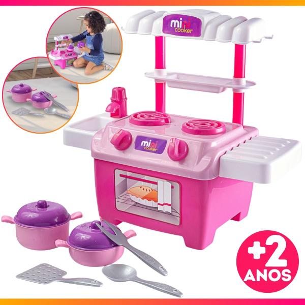 Imagem de Kit Cozinha De Brinquedo Infantil Completa Panela Talher Fogão Pia Menina Presente