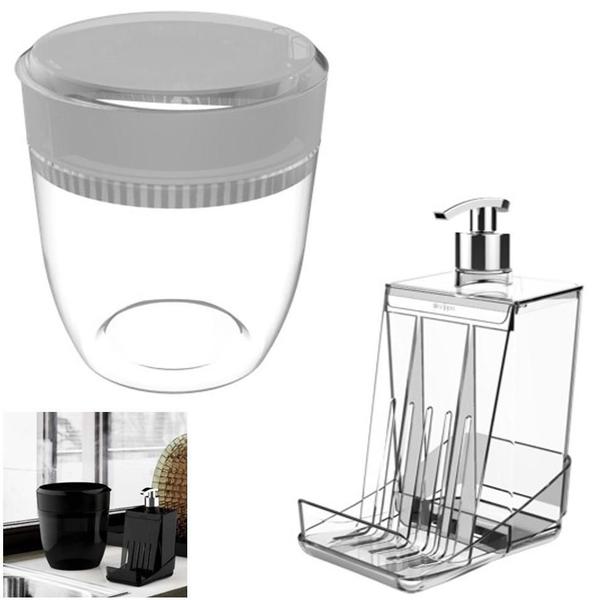 Kit Cozinha Detergente Esponja Lixeira 2,5 L - Cristal - Crippa Imagem de Kit Cozinha Detergente Esponja Lixeira 2,5 L - Cristal