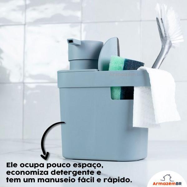 Imagem de Kit Cozinha Dispenser Detergente Porta Esponja Rodinho Lixeira 2,5L Pia Escorredor Talheres - Ou