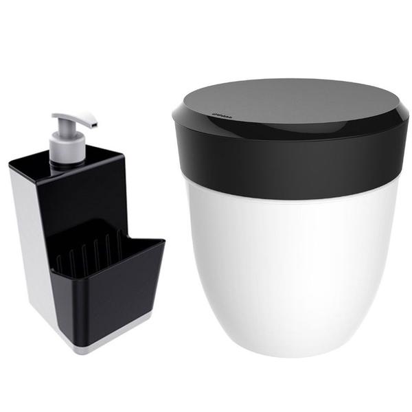 Kit Cozinha Dispenser Porta Detergente + Lixeira 2,5 Litros Pia - Branco Crippa Imagem de Kit Cozinha Dispenser Porta Detergente + Lixeira 2,5 Litros Pia - Branco Crippa