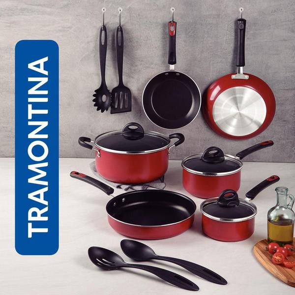 Imagem de Kit Cozinha Everyday em Alumínio Antiaderente Externo Siliconado Vermelho 10 Pçs Tramontina 27899205