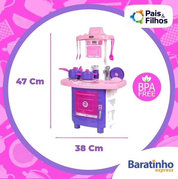 Imagem de Kit Cozinha Fogão e Pia Infantil de Brinquedo Rosa Sai Água