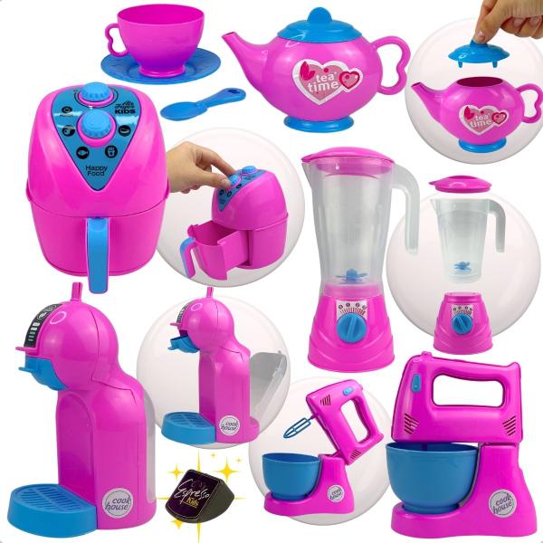 Imagem de Kit Cozinha Infantil AirFryer Liquidificador Batedeira Cafeteira Brinquedo