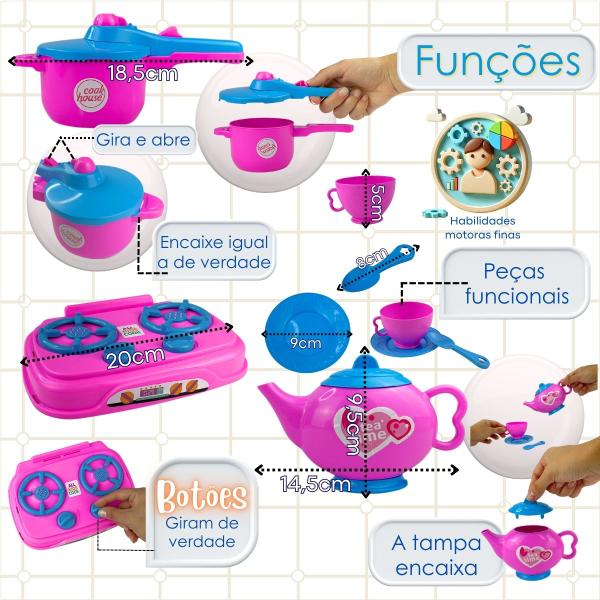 Imagem de Kit Cozinha Infantil AirFryer Liquidificador Batedeira Cafeteira Brinquedo Fogão